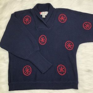 Vintage Chaus dark navy  shawl collar pullover S